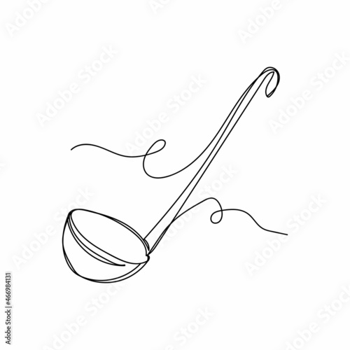 Vector continuous one single line drawing icon of kitchen soup ladle in silhouette on a white background. Linear stylized.
