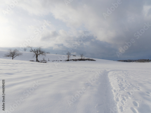 Around the lake Eichen covered with snow and winter landscapes near Schopfheim, Dinkelberg, Homburger Wald, valley of Wiesental in Southern Black-Forest in Germany  © Marc