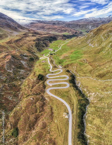 road of the julier pass with many curves in Switzerland photo