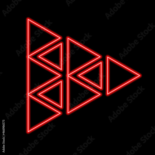 Abstract neon from triangle. Red glowing geometric figures.