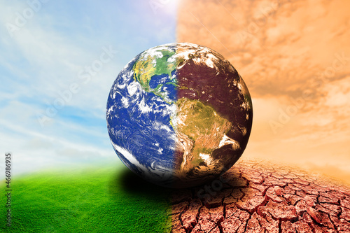 The concept of change the earth and the environment. Picture comparing humidity and drought due to global warming.