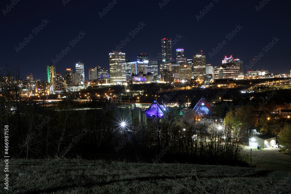 The city of Edmonton downtown skyline at night