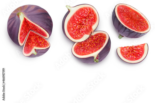 fig fruits isolated on white background with clipping path. Top view with copy space for your text. Flat lay