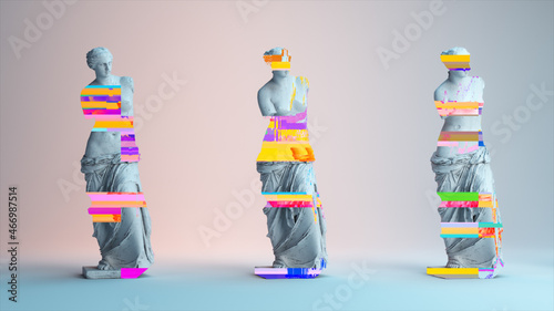 Ancient Roman white marble rotating statue of Venus on a light background. 3d illustration