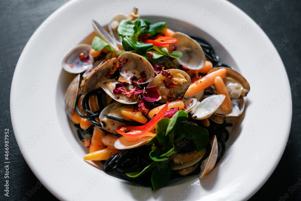 Pasta with vongole. Seafood restaurant dish. Pasta with vongole. Seafood restaurant dish.