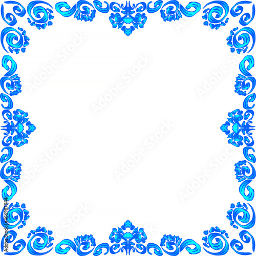 Christmas blue frame with snowflakesfor design postcard and packaging. Place for inscription