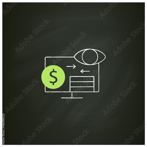 Assets monitoring chalk icon.Monitoring accounts. Logs information about tangible assets on laptop.Business concept. Isolated vector illustration on chalkboard