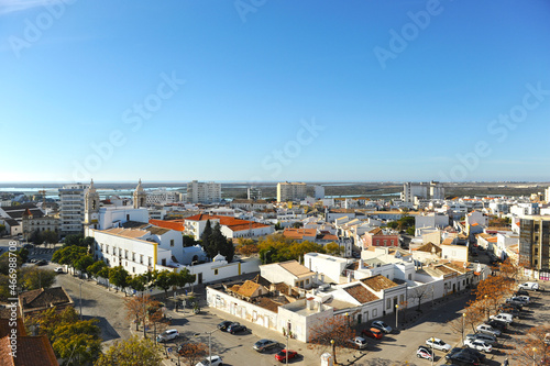 Faro cityscape with Carmo church, Algarve region, southern Portugal 