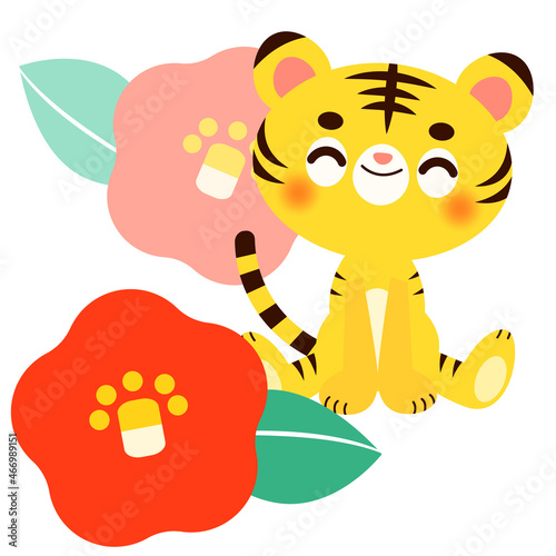 デフォルメ寅と椿イラスト素材