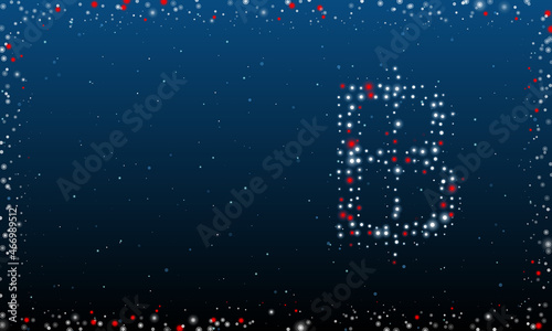 On the right is the thai baht symbol filled with white dots. Pointillism style. Abstract futuristic frame of dots and circles. Some dots is red. Vector illustration on blue background with stars