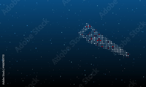 On the right is the hand saw symbol filled with white dots. Background pattern from dots and circles of different shades. Vector illustration on blue background with stars