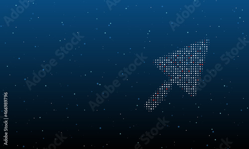 On the right is the trowel symbol filled with white dots. Background pattern from dots and circles of different shades. Vector illustration on blue background with stars