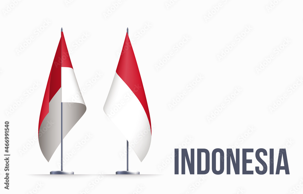 Indonesia flag state symbol isolated on background national banner. Greeting card National Independence Day of the Republic of Indonesia. Illustration banner with realistic state flag. Indonesia flag state symbol isolated on background national banner. Greeting card National Independence Day of the Republic of Indonesia. Illustration banner with realistic state flag.