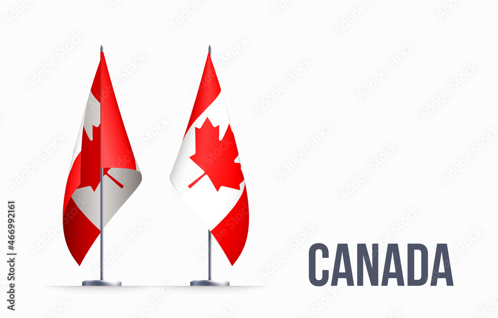 Obraz premium Canada flag state symbol isolated on background national banner. Greeting card National Independence Day of the Republic of Canada. Illustration banner with realistic state flag.