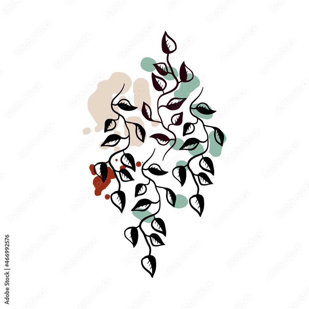 Botanical abstract vector clipart. Hand drawn foliage and plants in linear style, abstract shapes and figures. Terracotta and natural colors. Minimal boho design for covers, flyers, banners, wall art Botanical abstract vector clipart. Hand drawn foliage and plants in linear style, abstract shapes and figures. Terracotta and natural colors. Minimal boho design for covers, flyers, banners, wall art