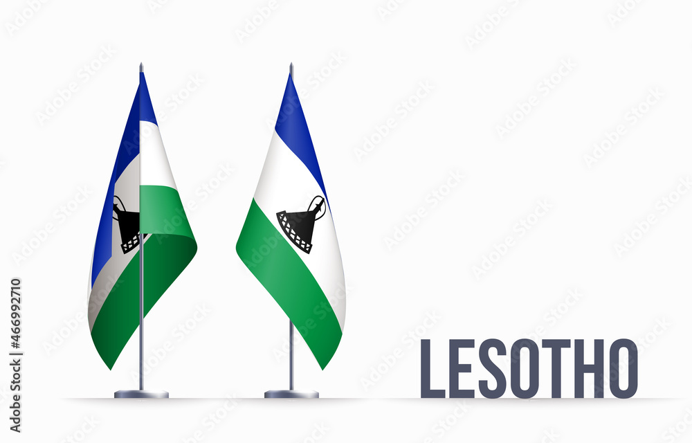 Lesotho flag state symbol isolated on background national banner. Greeting card National Independence Day of the Kingdom of Lesotho. Illustration banner with realistic state flag. Lesotho flag state symbol isolated on background national banner. Greeting card National Independence Day of the Kingdom of Lesotho. Illustration banner with realistic state flag.