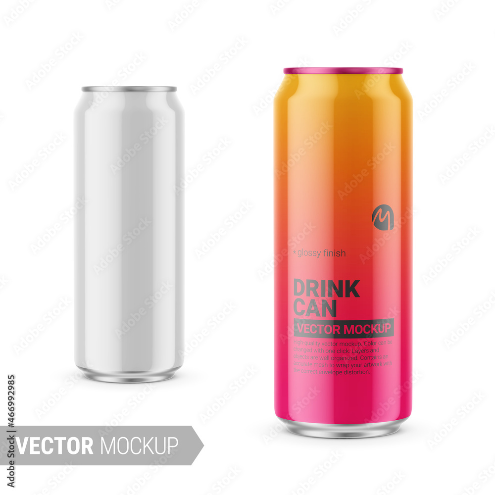 White glossy drink can mockup. Vector illustration. White glossy drink can mockup. Vector illustration.