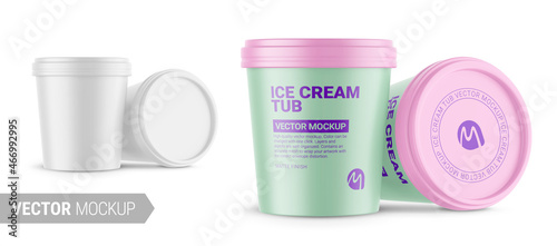 Two white matte plastic container mockup. Vector illustration.