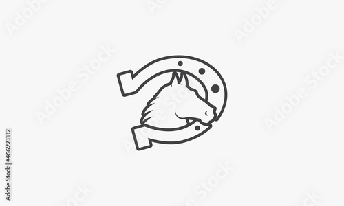 line icon head horse horseshoe on white background.