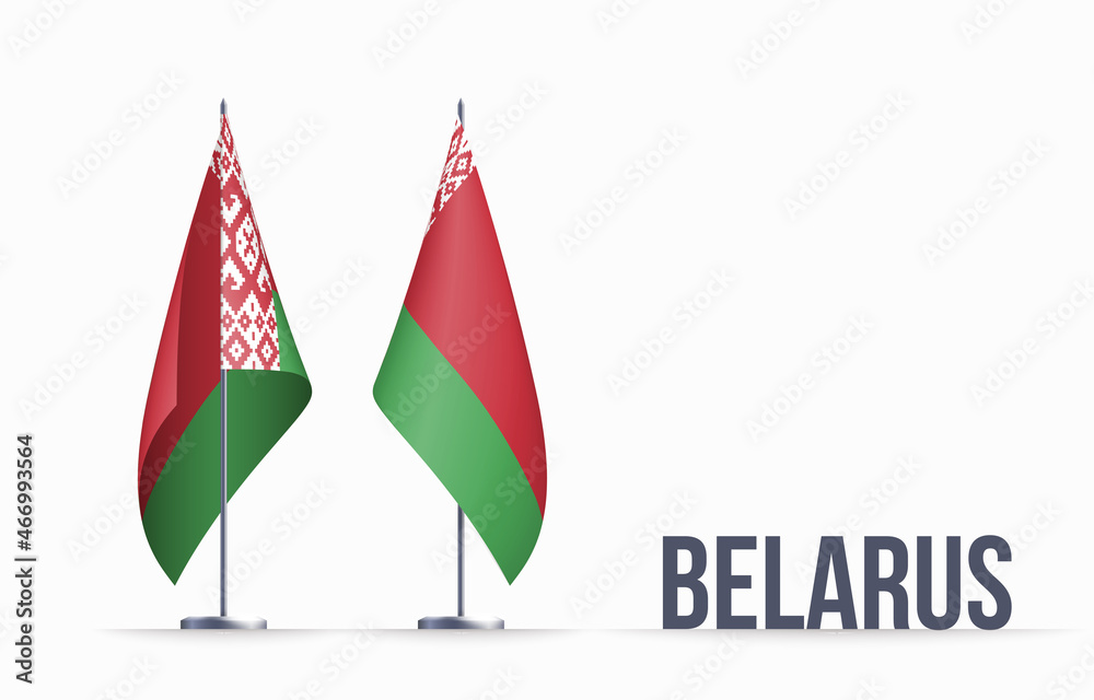 Belarus flag state symbol isolated on background national banner. Greeting card National Independence Day of the Republic of Belarus. Illustration banner with realistic state flag. Belarus flag state symbol isolated on background national banner. Greeting card National Independence Day of the Republic of Belarus. Illustration banner with realistic state flag.