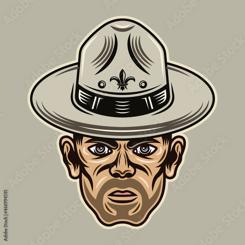 Boyscout men in hat with bristle vector character illustration in colorful cartoon style isolated on light background
