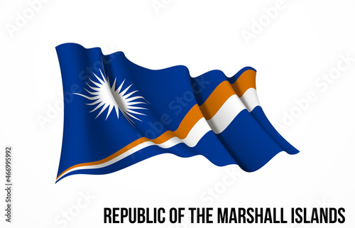 Marshall Islands flag state symbol isolated on background national banner. Greeting card National Independence Day of the Republic of Marshall Islands. Illustration banner with realistic state flag.