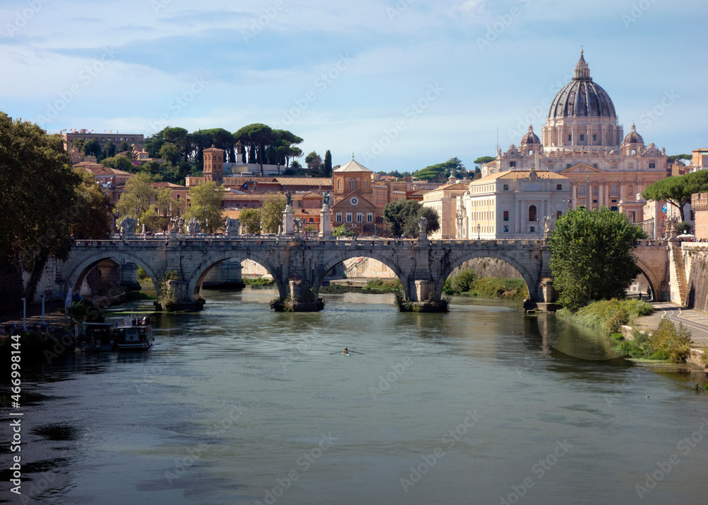 Rome view of Tiber, St. Peter's dome, 2021.