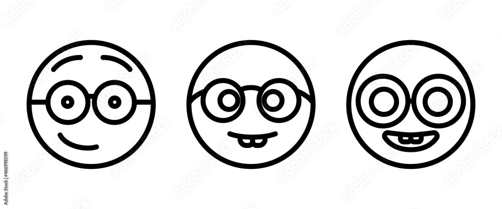 Nerd face emoji icon- clever emoticon with glasses- often used to express or demonstrate someone is being nerdy, or exceptionally technical, or simply someone wearing eyeglasses Nerd face emoji icon- clever emoticon with glasses- often used to express or demonstrate someone is being nerdy, or exceptionally technical, or simply someone wearing eyeglasses