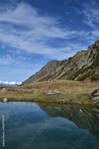 Beautiful mountain lake. Landscape. Tourism and hiking