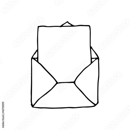 Mail icon, open envelope, email symbol. Sketch letter. Hand drawn doodle cartoon style. Vector drawing illustration. Letter icon. Open outline envelope