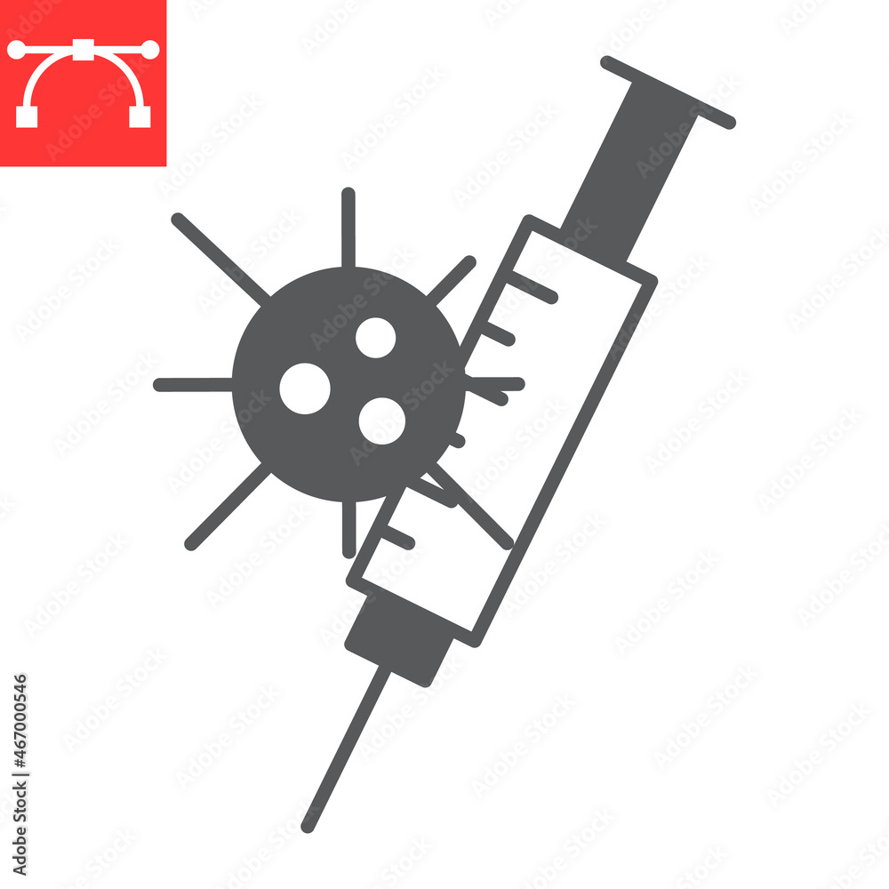 Obraz premium Covid-19 vaccine glyph icon, coronavirus and vaccination, syringe and virus vector icon, vector graphics, editable stroke solid sign, eps 10.