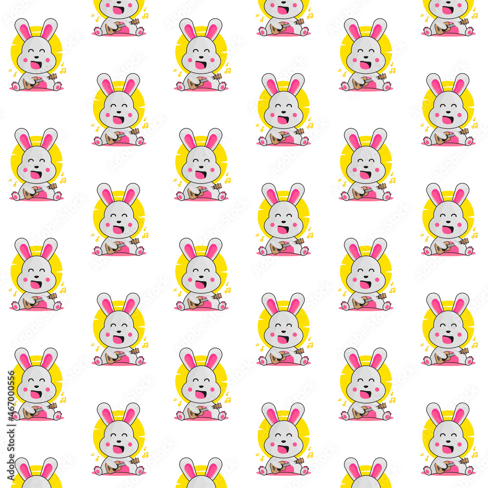 Fototapeta premium Seamless pattern bunny playing guitar design