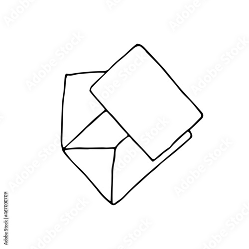 Mail icon, open envelope, email symbol. Sketch letter. Hand drawn doodle cartoon style. Vector drawing illustration. Letter icon. Open outline envelope