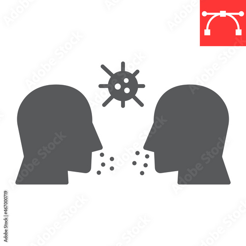 Airborne infection glyph icon, respiratory and coronavirus, airborne infection vector icon, vector graphics, editable stroke solid sign, eps 10.