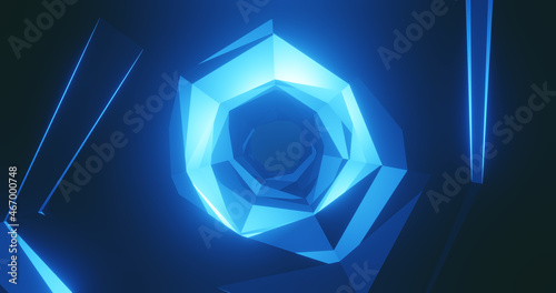 Render with blue glowing geometric tunnel