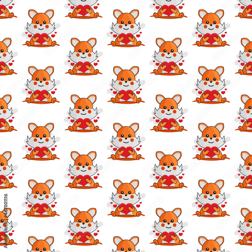 Seamless pattern cartoon fox holding heart design