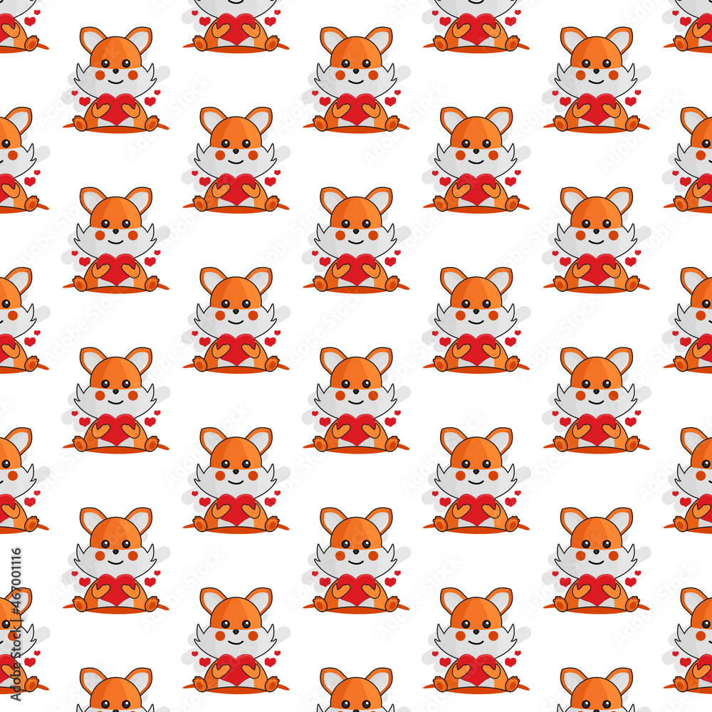Seamless pattern cartoon fox holding heart design Seamless pattern cartoon fox holding heart design