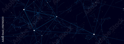 Abstract digital background of points and lines. Glowing plexus. Big data. Network or connection. Abstract technology science background. 3d vector illustration.