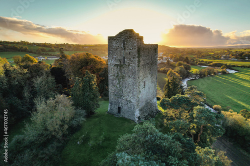 Aerial view of Conna Castle at sunset in county Cork, Ireland photo