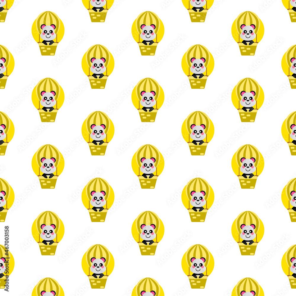 Naklejka premium Seamless pattern cartoon panda in balloon design