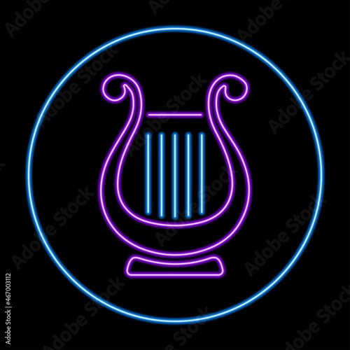 Lyre neon sign, modern glowing banner design, colorful modern design trend on black background. Vector illustration.