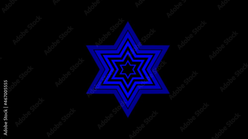 Animation motion of blue six pointed star or snowflake with displacement effect on black background Animation motion of blue six pointed star or snowflake with displacement effect on black background