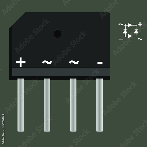 Diode Bridge Rectifier Component Symbol For Circuit Design in vector illustrator. 
This process is called rectification. black white diode bridge diagram.
 electronic components or parts. ac to dc.