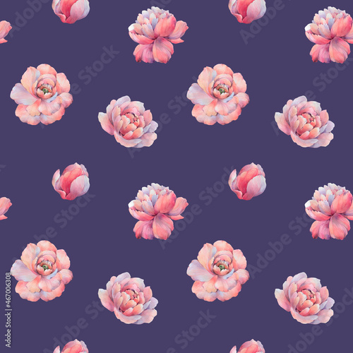 Peony flower pattern. Botanical seamless pattern for wallpaper, textile, wrapping paper, design. Bright, fashionable abstract flower ornament.