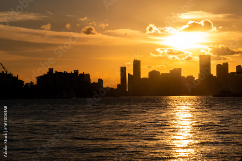 Beautiful sunset in downtown Miami  Florida.