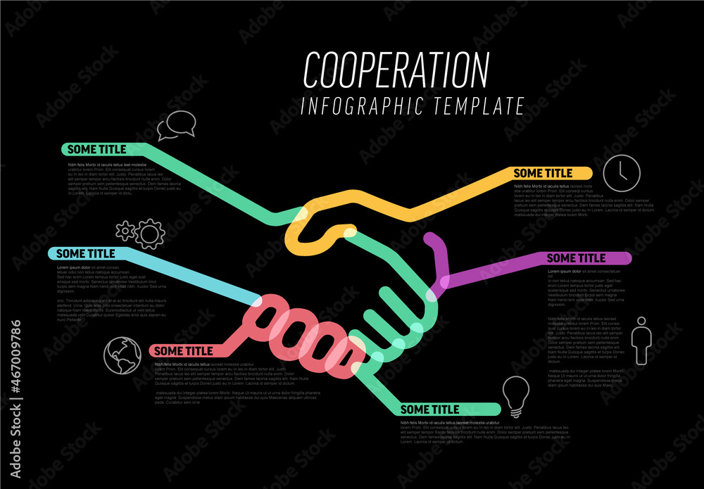 Dark Infographic Cooperation Template Made from Lines and Icons with ...