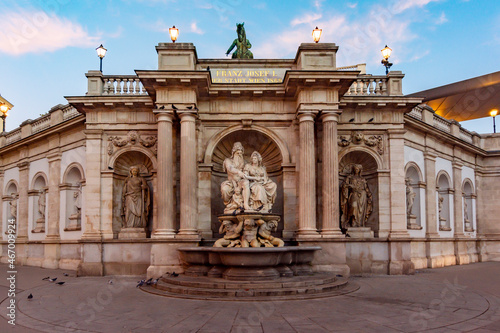 Photography Neptune fountain at Albertina Museum on Albertinaplatz square in Vienna, Austria
