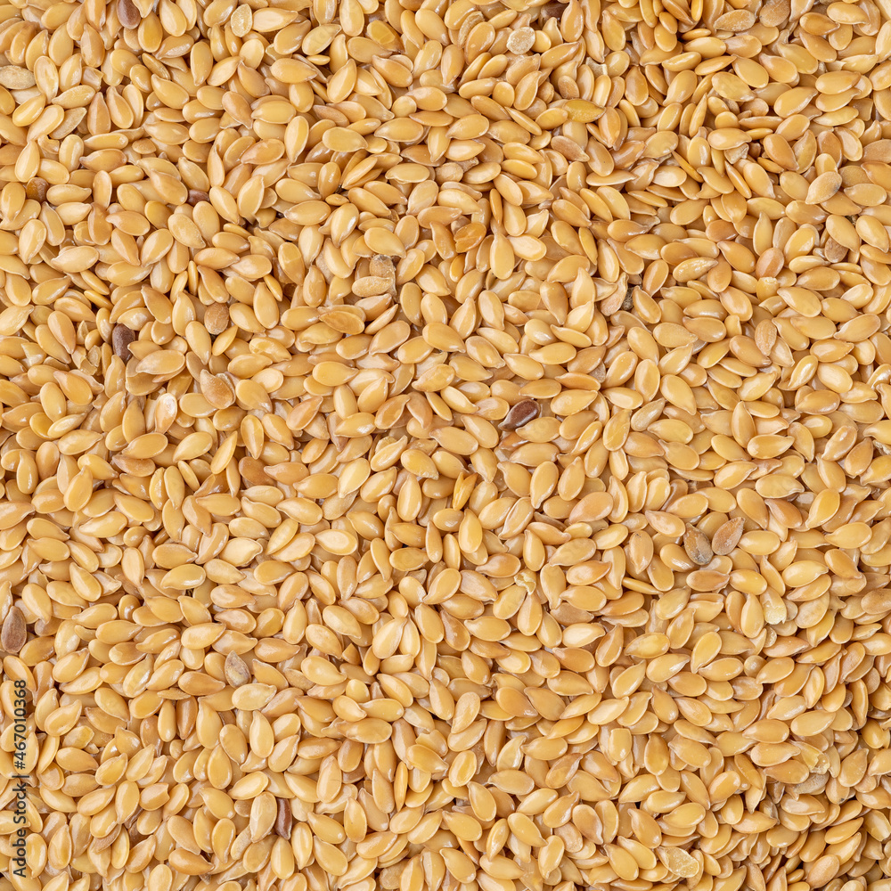 Top view, closeup of golden linseed seeds. Food backdrop Top view, closeup of golden linseed seeds. Food backdrop
