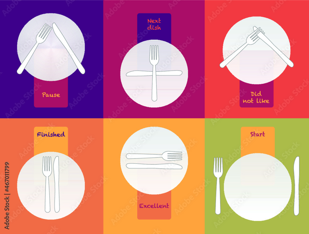Cutlery and signs of table etiquette set. Icons for catering facilities