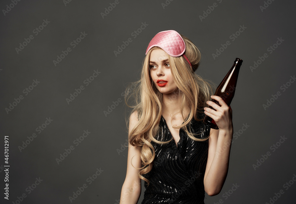 drunk woman mask for sleep party holiday lifestyle isolated background drunk woman mask for sleep party holiday lifestyle isolated background